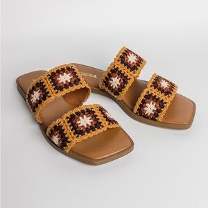 Soda Womens Crochet Slide Sandals Size 7.5 Brown Boho Chic Square Toe Summer
